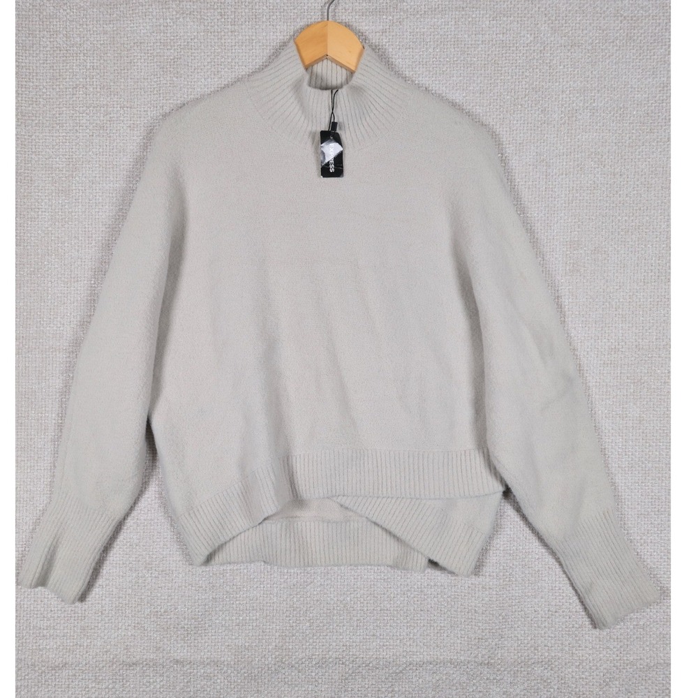 Express Womens Mock Neck‎ Crossover Hem Fuzzy Knit Sweater Cream Large New